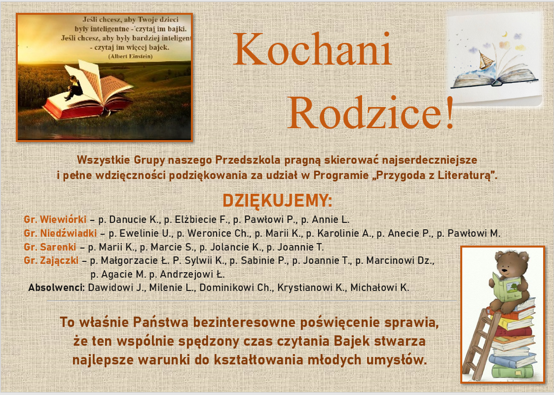 Przygoda z Literaturą podziekowanie Rodzicom