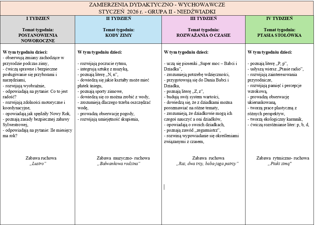 zamierzenia styczeń niedzpng